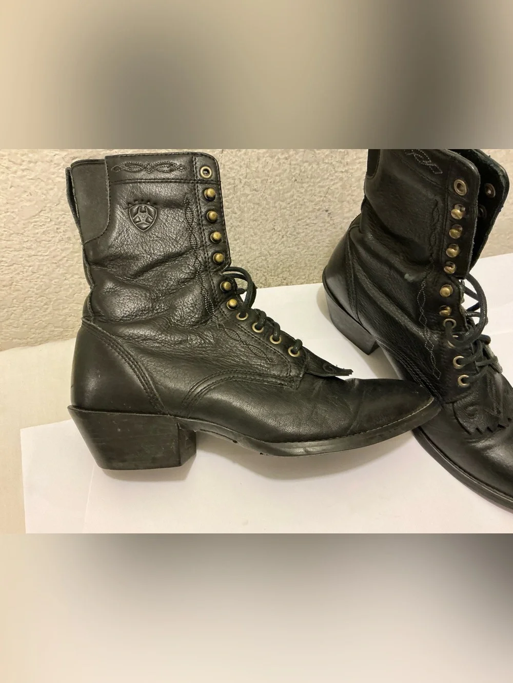 Ariat Black Leather Lace-Up Western Kiltie Ankle Boots